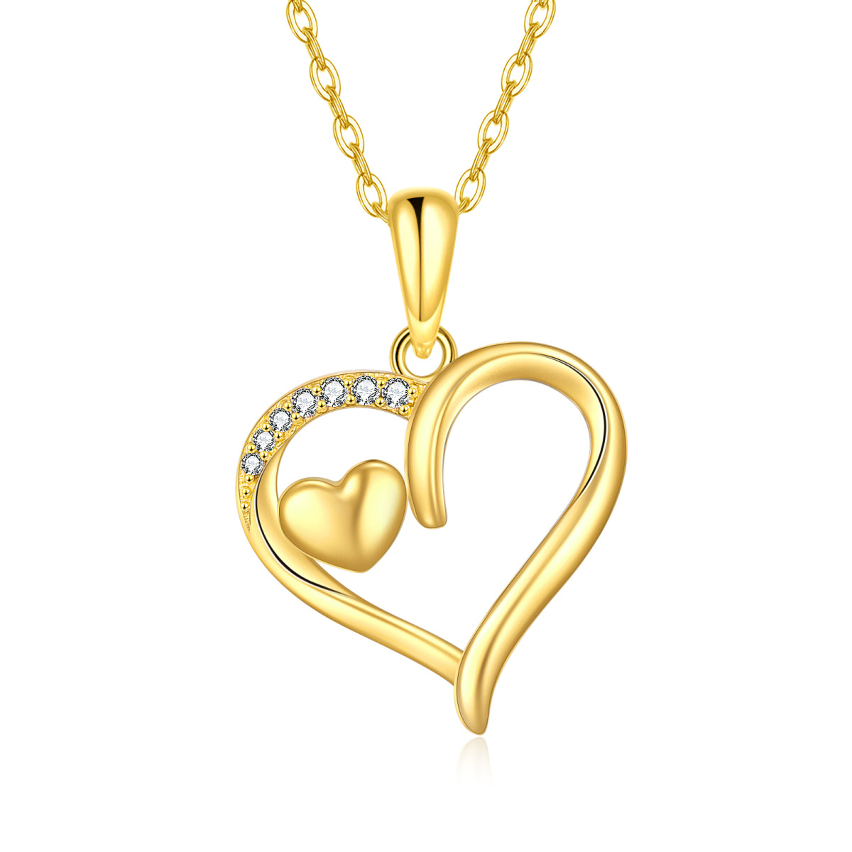 Collar Colgante Corazón Zirconia Cúbica Oro 14K-1