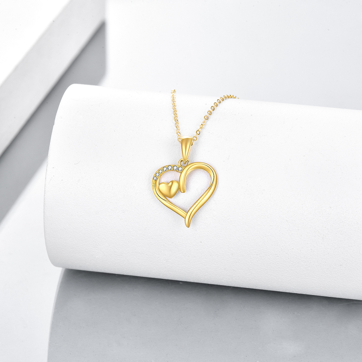 14K Gold Cubic Zirconia Heart Pendant Necklace-3