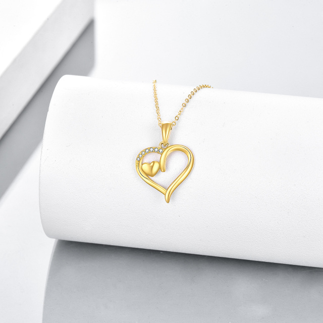 Collana con ciondolo a forma di cuore in oro 14K con zirconia cubica-3