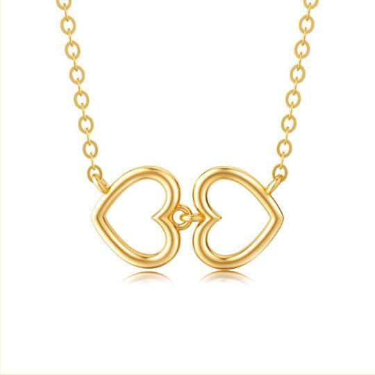 14K Gold Heart Interlocking Pendant Necklace For Women