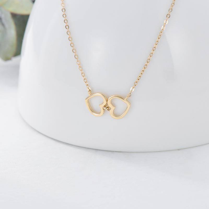 14K Gold Heart With Heart Pendant Necklace-3