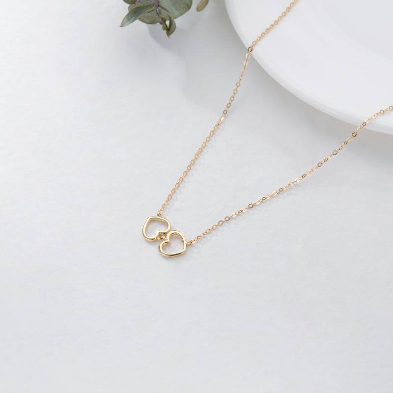 Collar Colgante Corazón Con Corazón Oro 14K-4