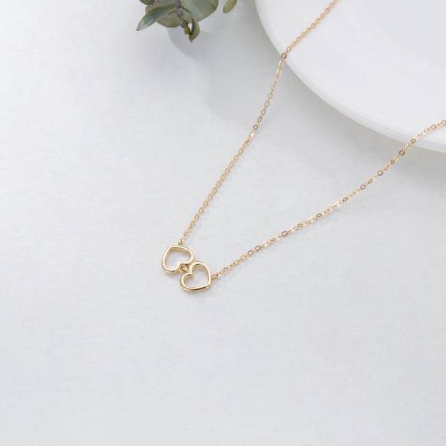 14K gouden hart met hart hanger ketting-4