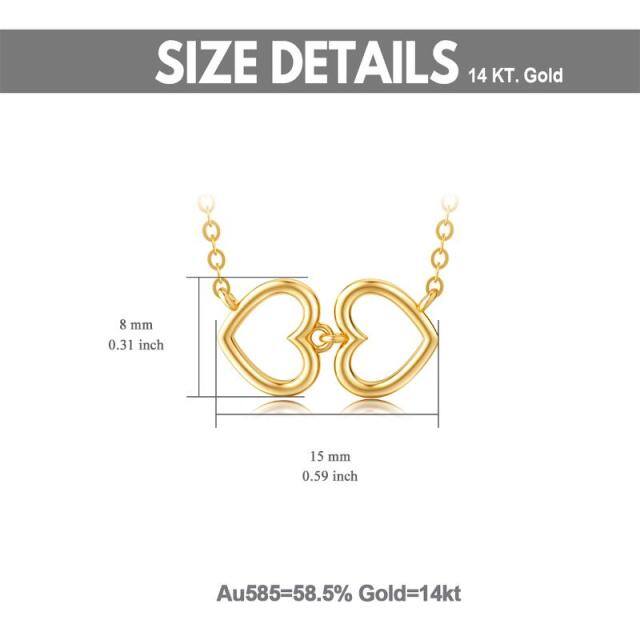 14K gouden hart met hart hanger ketting-5