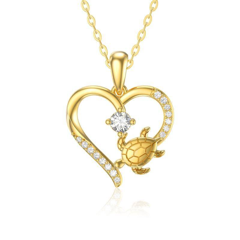 Collar Colgante Corazón Zirconia Cúbica Oro 10K-1
