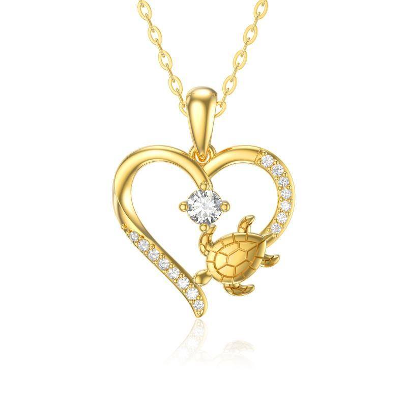 14K Gold Cubic Zirconia Heart Pendant Necklace-1