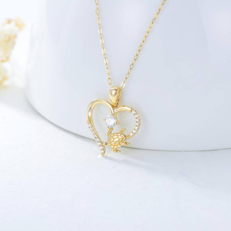 10K Gold Cubic Zirconia Heart Pendant Necklace-3