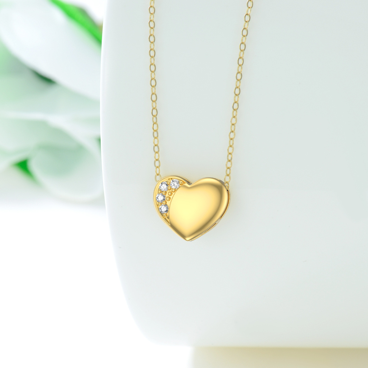 14K Gold Cubic Zirconia Heart Pendant Necklace-3