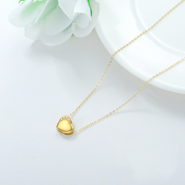 14K Gold Cubic Zirconia Heart Pendant Necklace-4