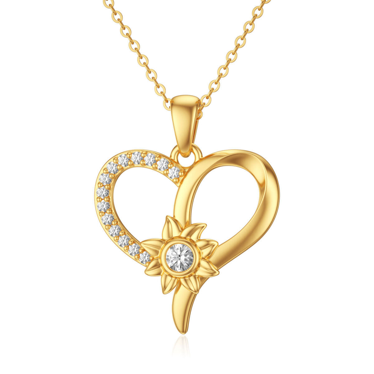 14K Gold Cubic Zirconia Heart Pendant Necklace-1