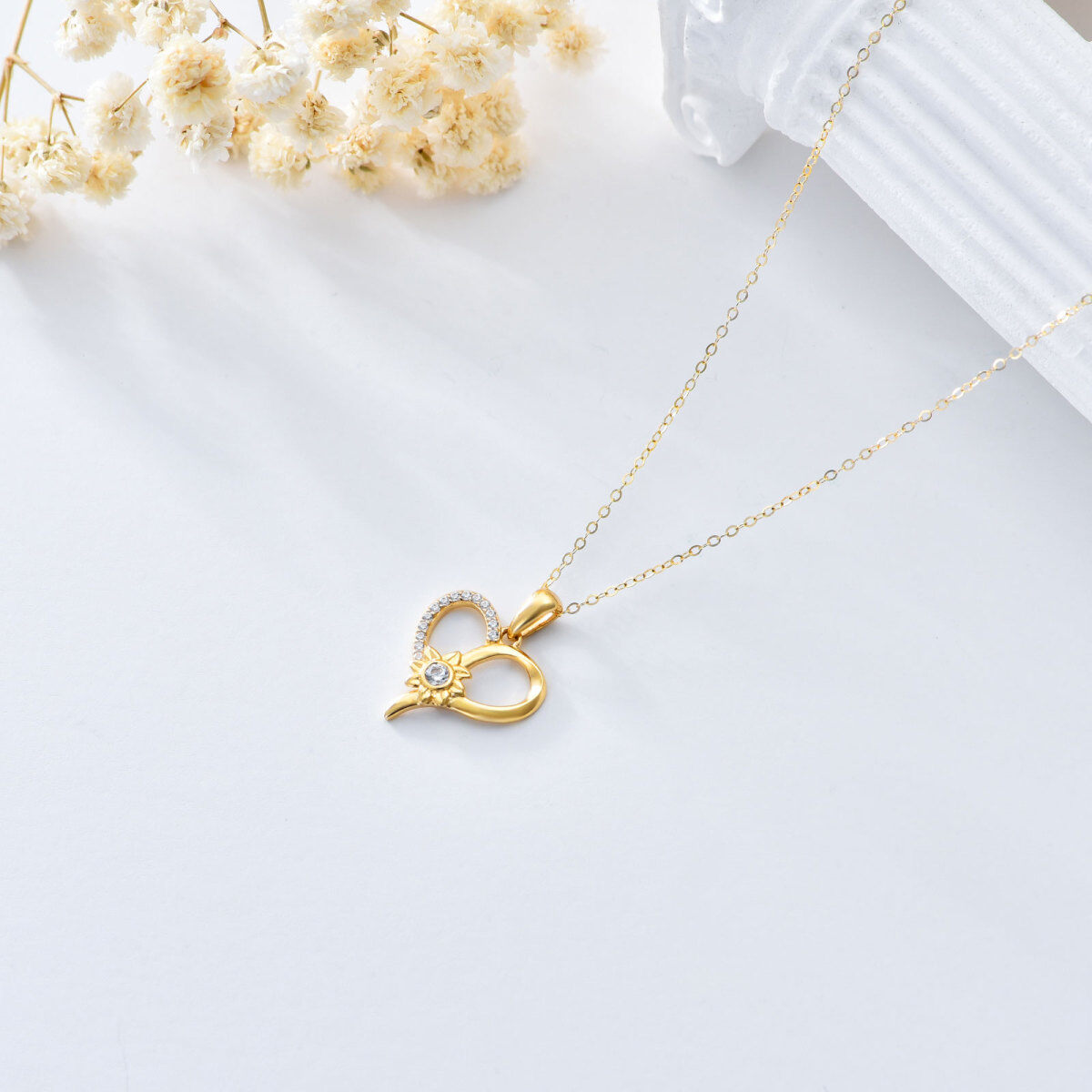 14K Gold Cubic Zirconia Heart Pendant Necklace-4