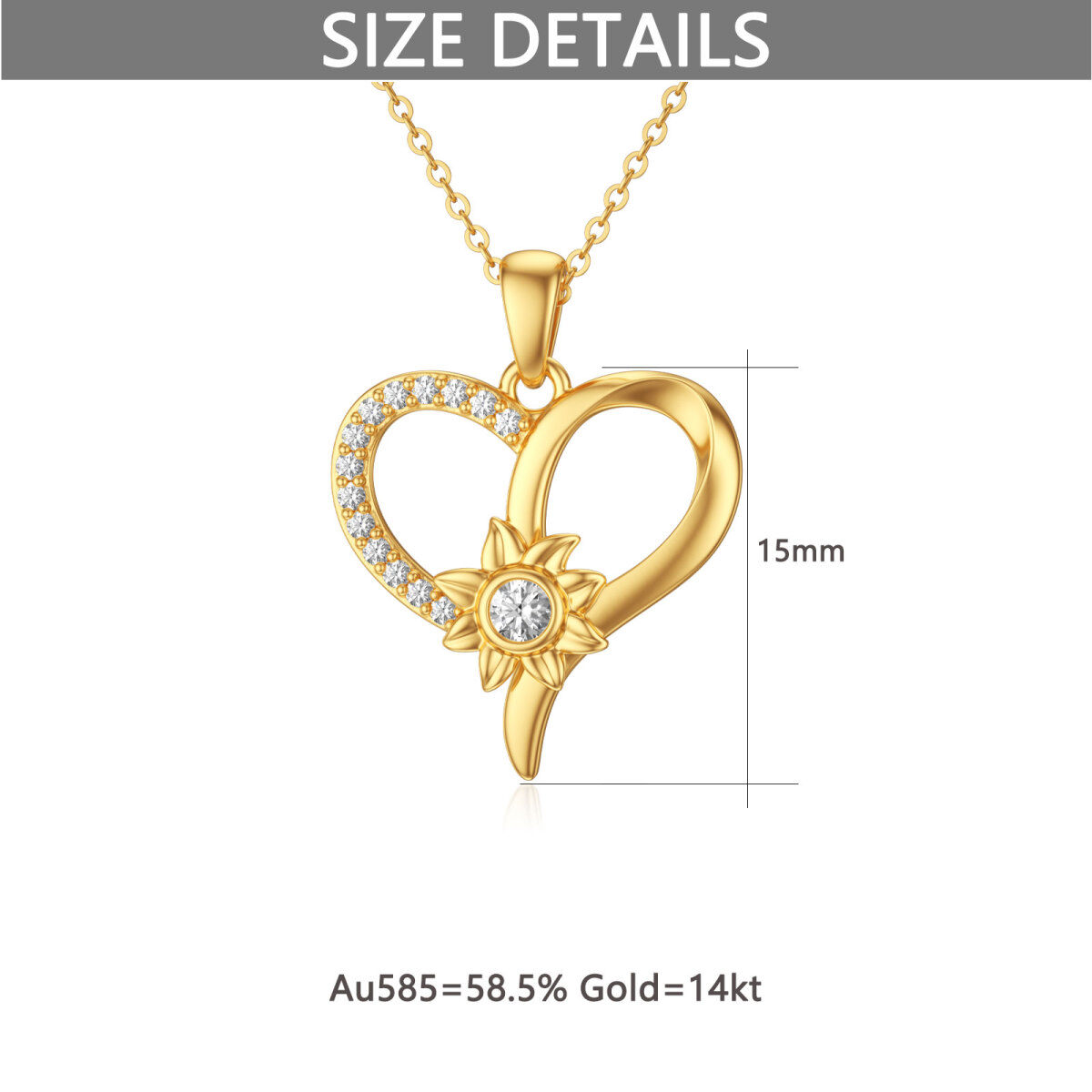 Collar Colgante Corazón Zirconia Cúbica Oro 14K-5