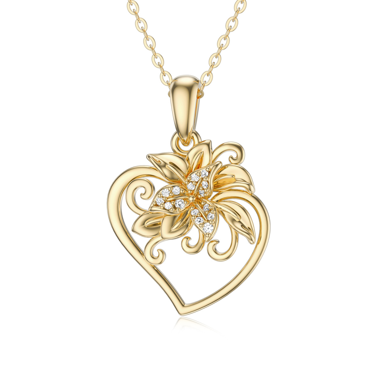 Collana con ciondolo a forma di cuore in oro 14K con zirconia cubica-1