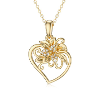 10K Gold Cubic Zirconia Heart Pendant Necklace-12