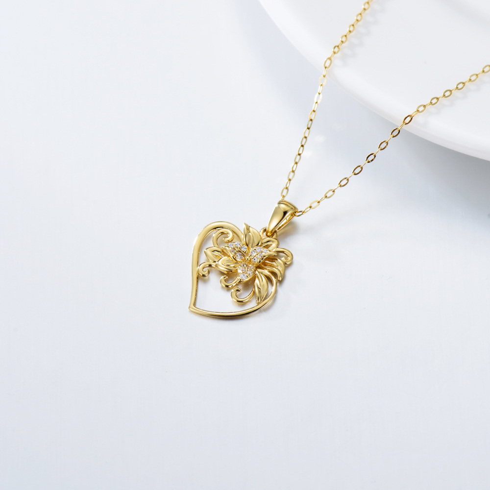 10K Gold Cubic Zirconia Heart Pendant Necklace-4