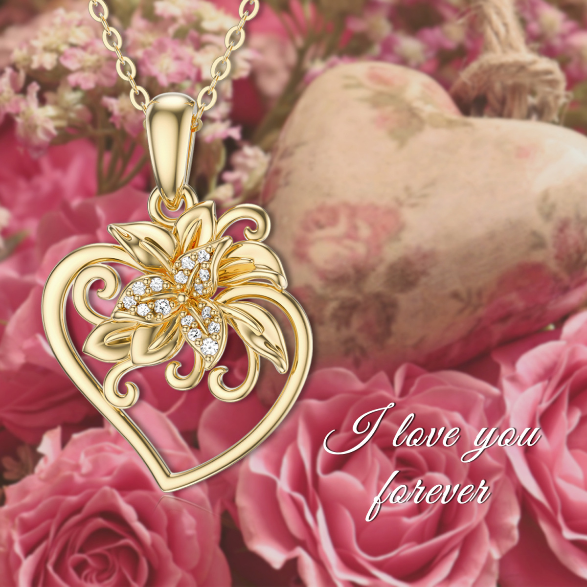 Collana con ciondolo a forma di cuore in oro 14K con zirconia cubica-5