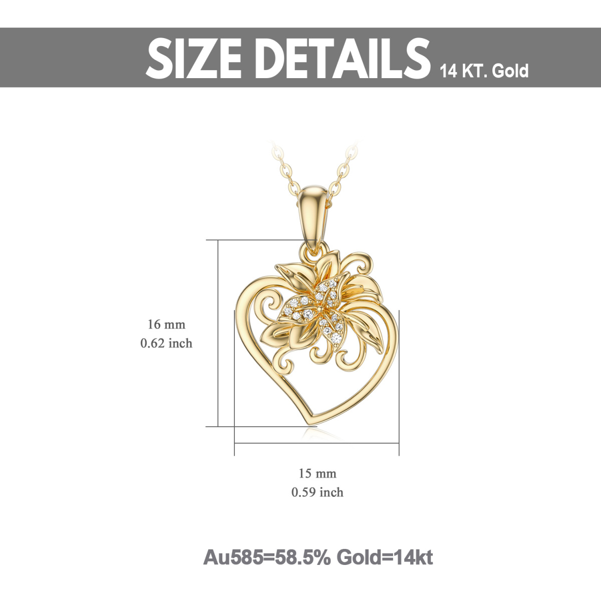 Collana con ciondolo a forma di cuore in oro 14K con zirconia cubica-6