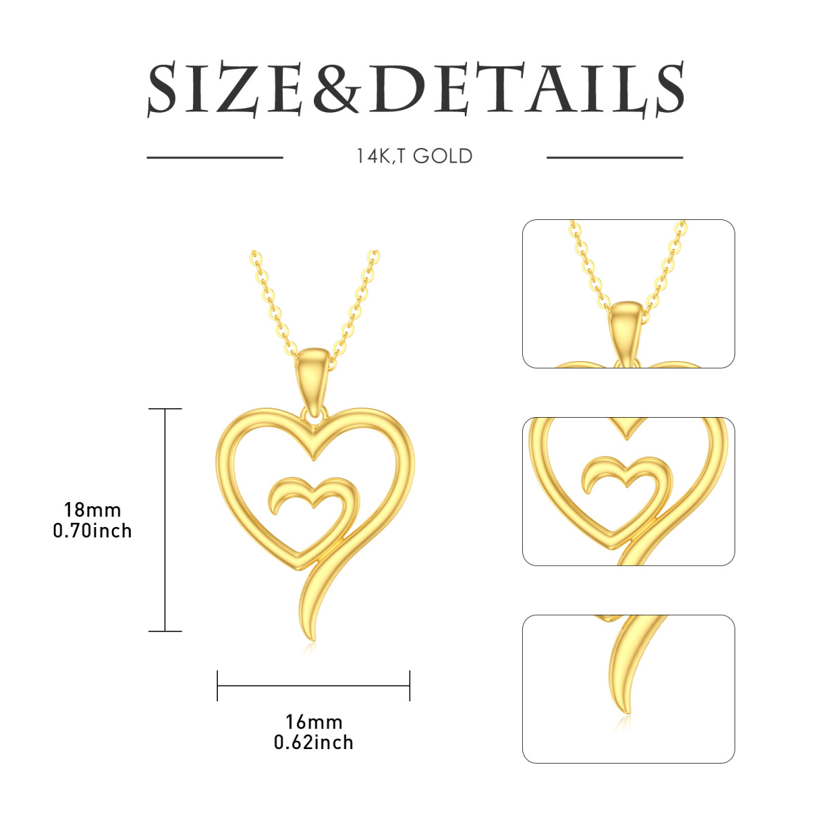 Collier avec pendentif en forme de coeur en or 14K-5