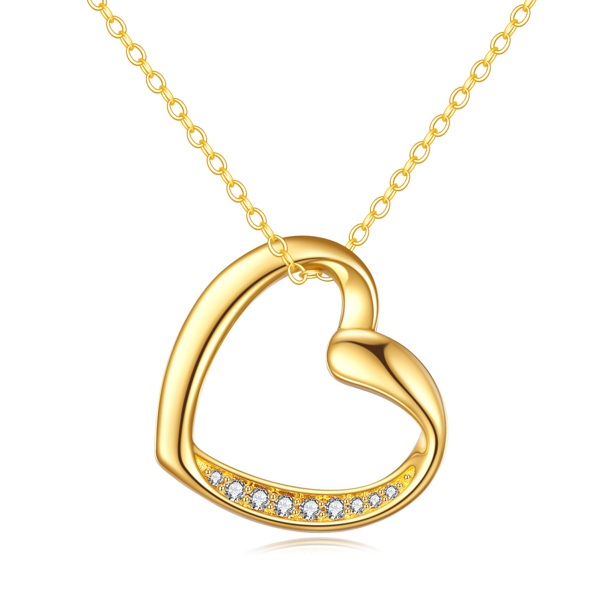 Collier à pendentif cœur en or 14K à zircon cubique-1