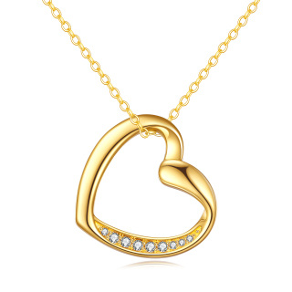 10K Gold Cubic Zirconia Heart Pendant Necklace-23