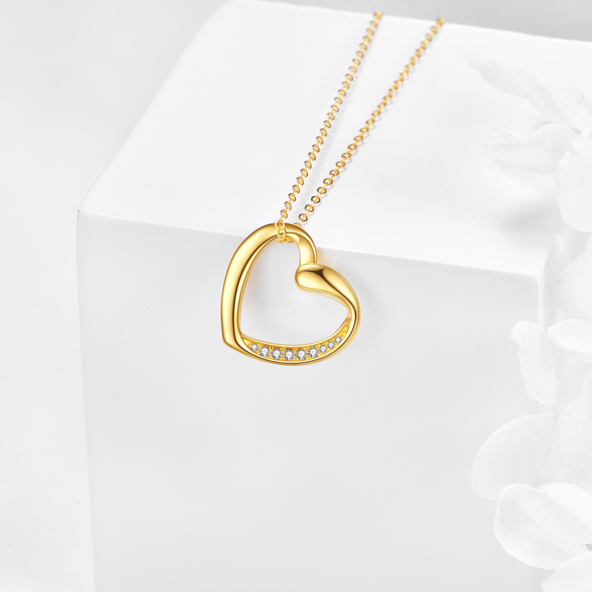 Collier à pendentif cœur en or 14K à zircon cubique-3