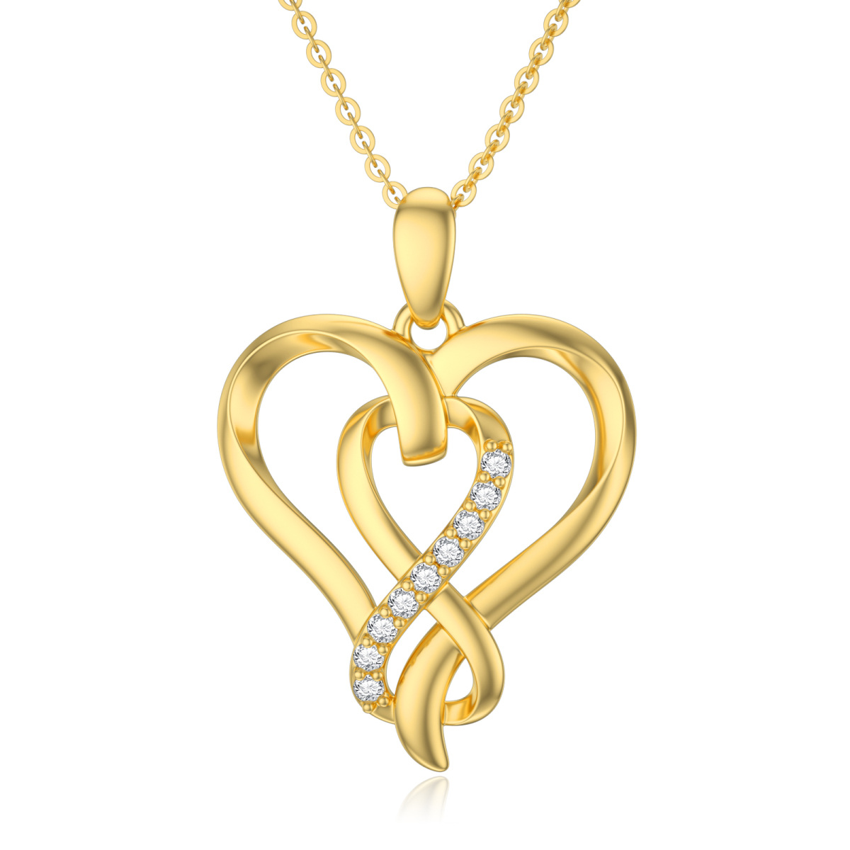 Collana con ciondolo a forma di cuore in oro 14K con zirconia cubica-1