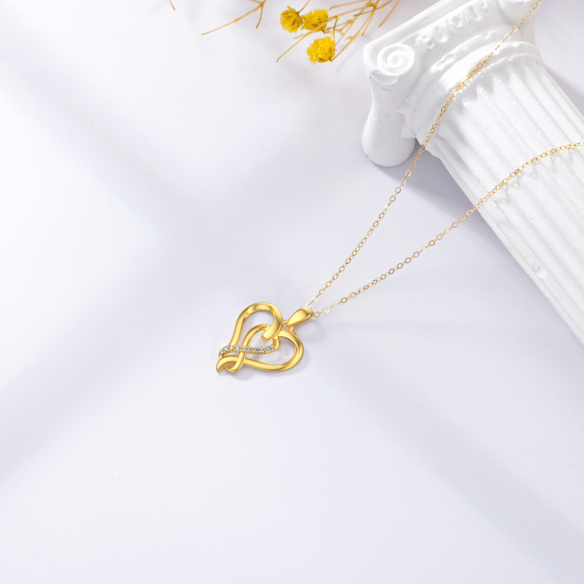 Collana con ciondolo a forma di cuore in oro 14K con zirconia cubica-4