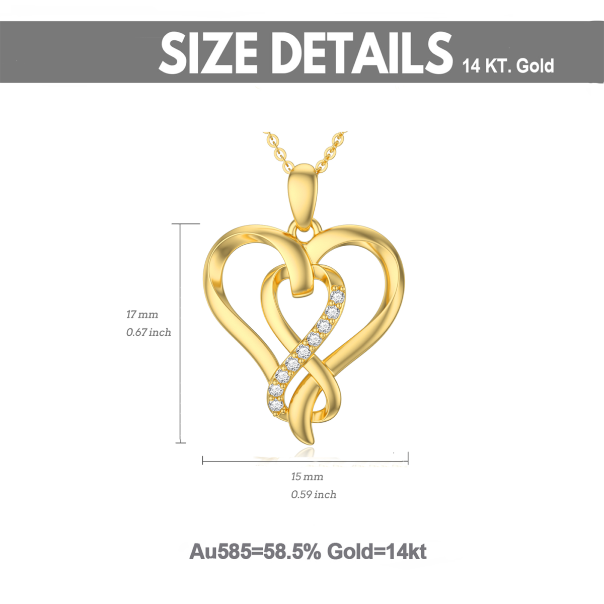 Collana con ciondolo a forma di cuore in oro 14K con zirconia cubica-5