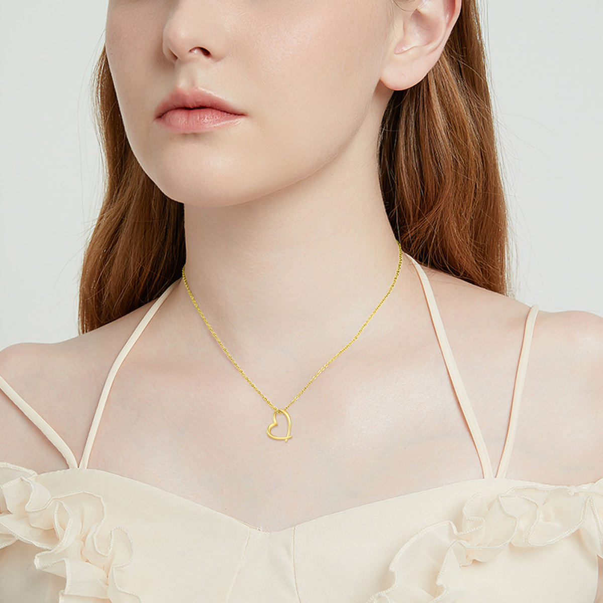 Collier avec pendentif en forme de coeur en or 14K-2