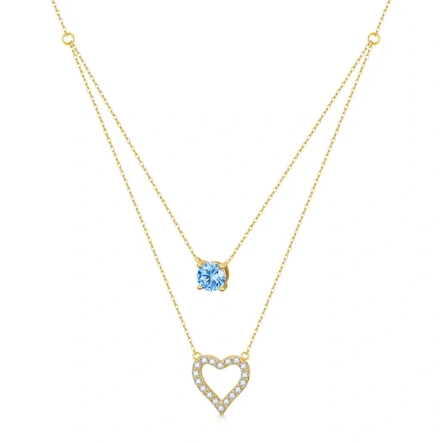 Collana con ciondolo a forma di cuore in oro 14K con zirconia cubica-1