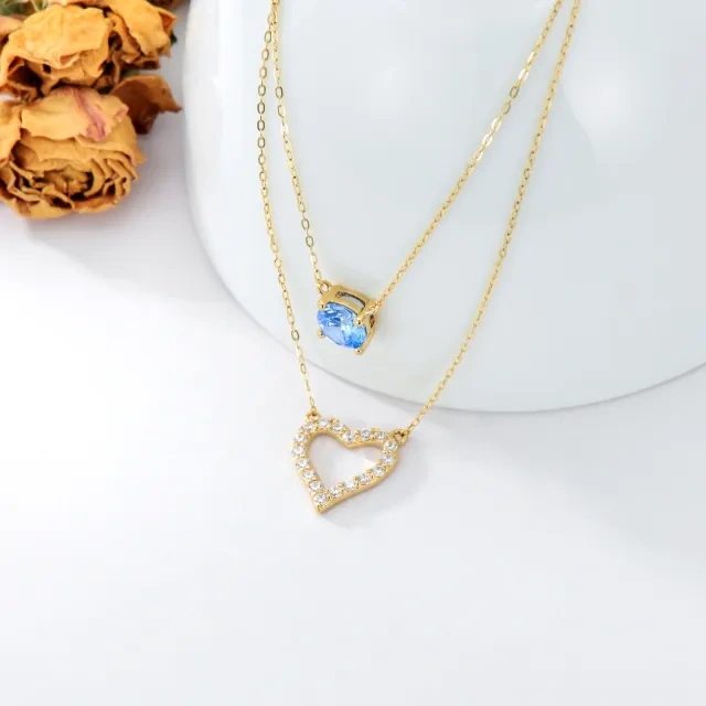 Collana con ciondolo a forma di cuore in oro 14K con zirconia cubica-3