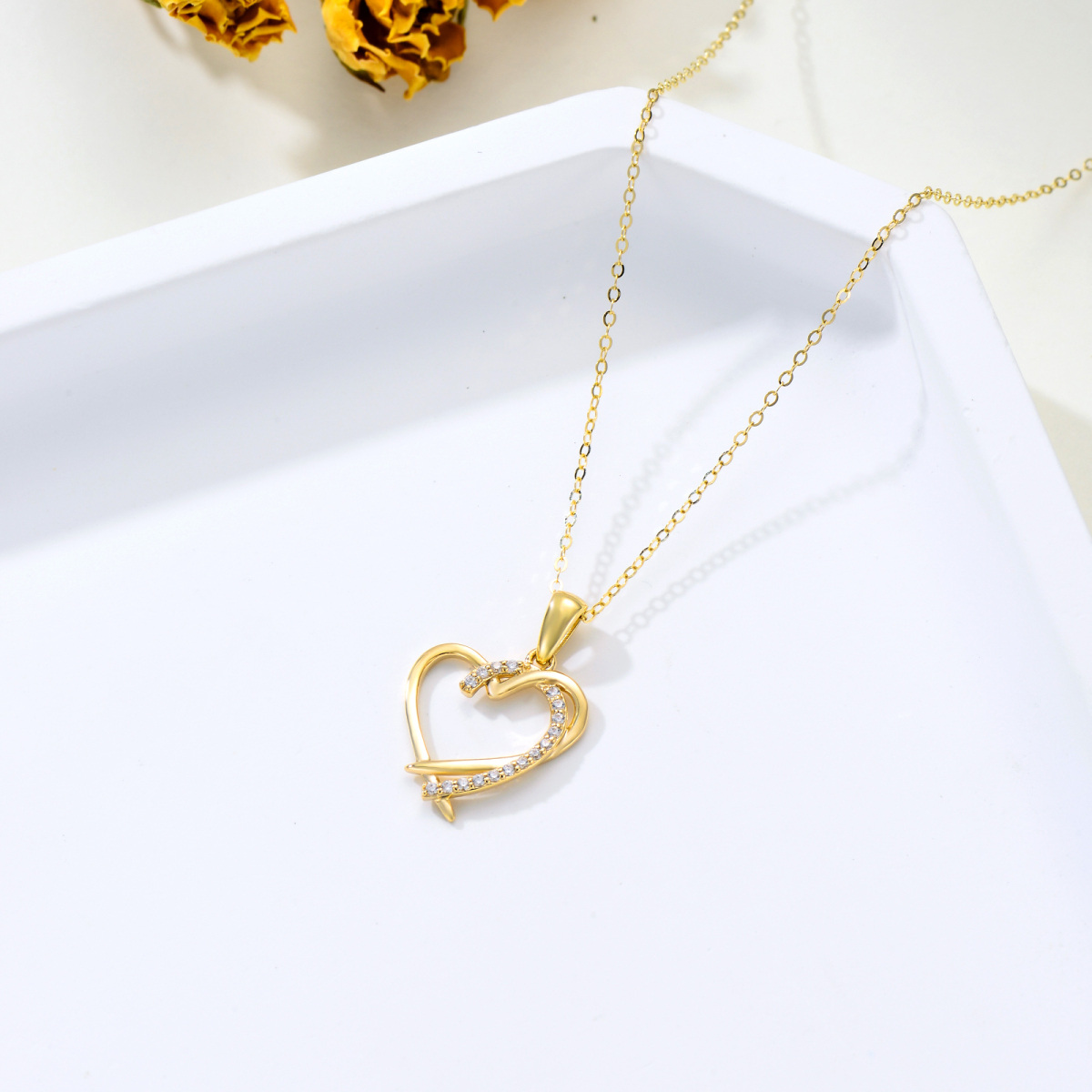 Collana con ciondolo a forma di cuore in zirconia cubica in oro 14K-3