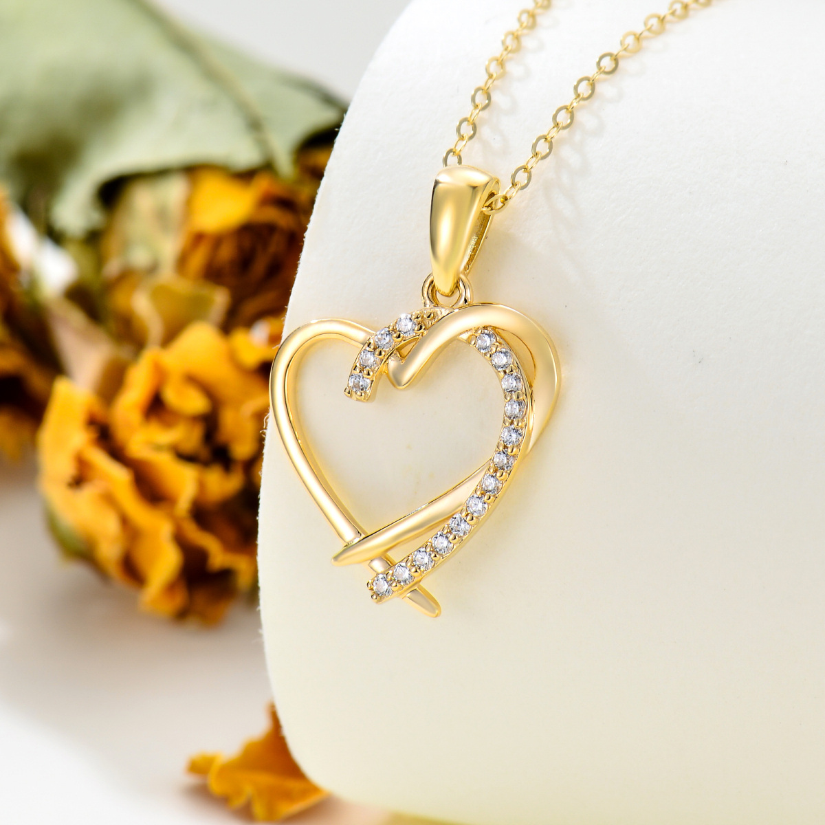 Collana con ciondolo a forma di cuore in zirconia cubica in oro 14K-4