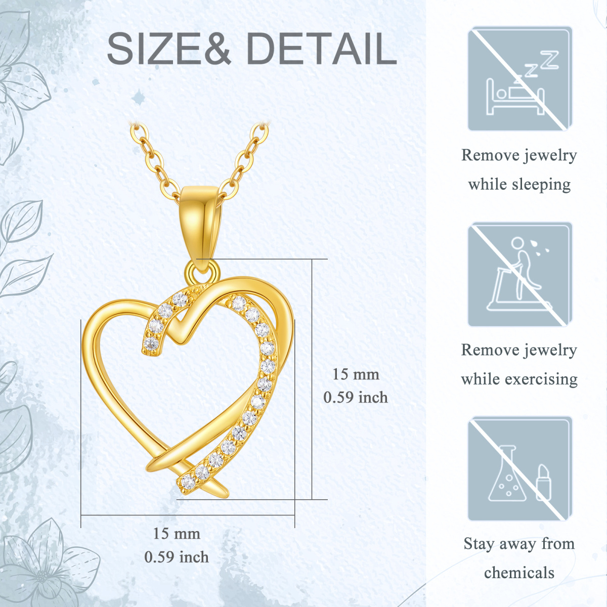 Collana con ciondolo a forma di cuore in zirconia cubica in oro 14K-5