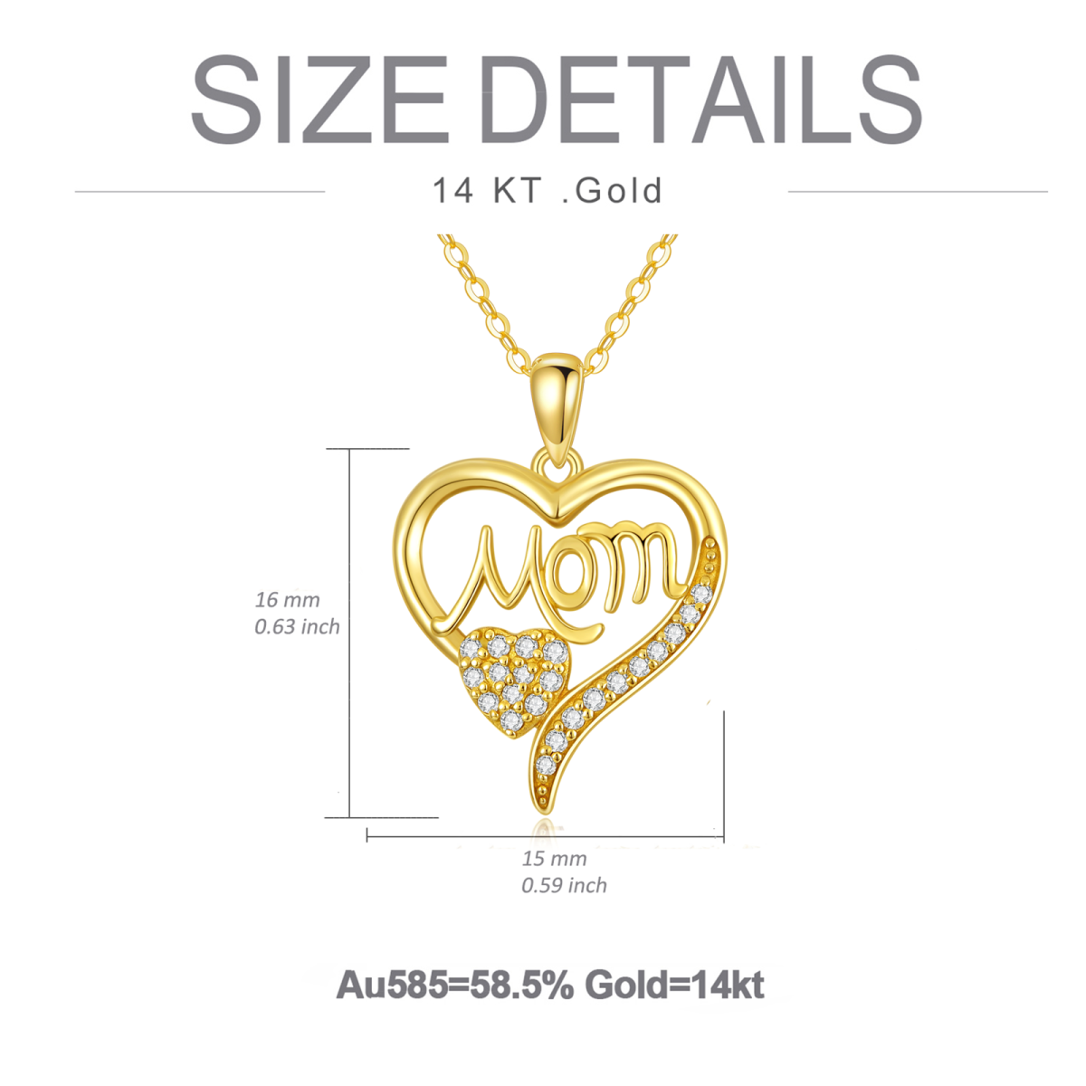 10K Gold Cubic Zirconia Heart Pendant Engraving Necklace For Mother-6