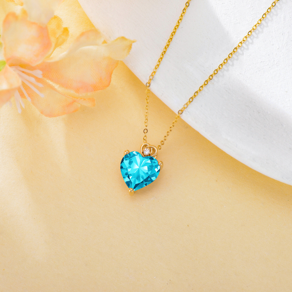 10K Gold Cubic Zirconia Heart Pendant Necklace-3