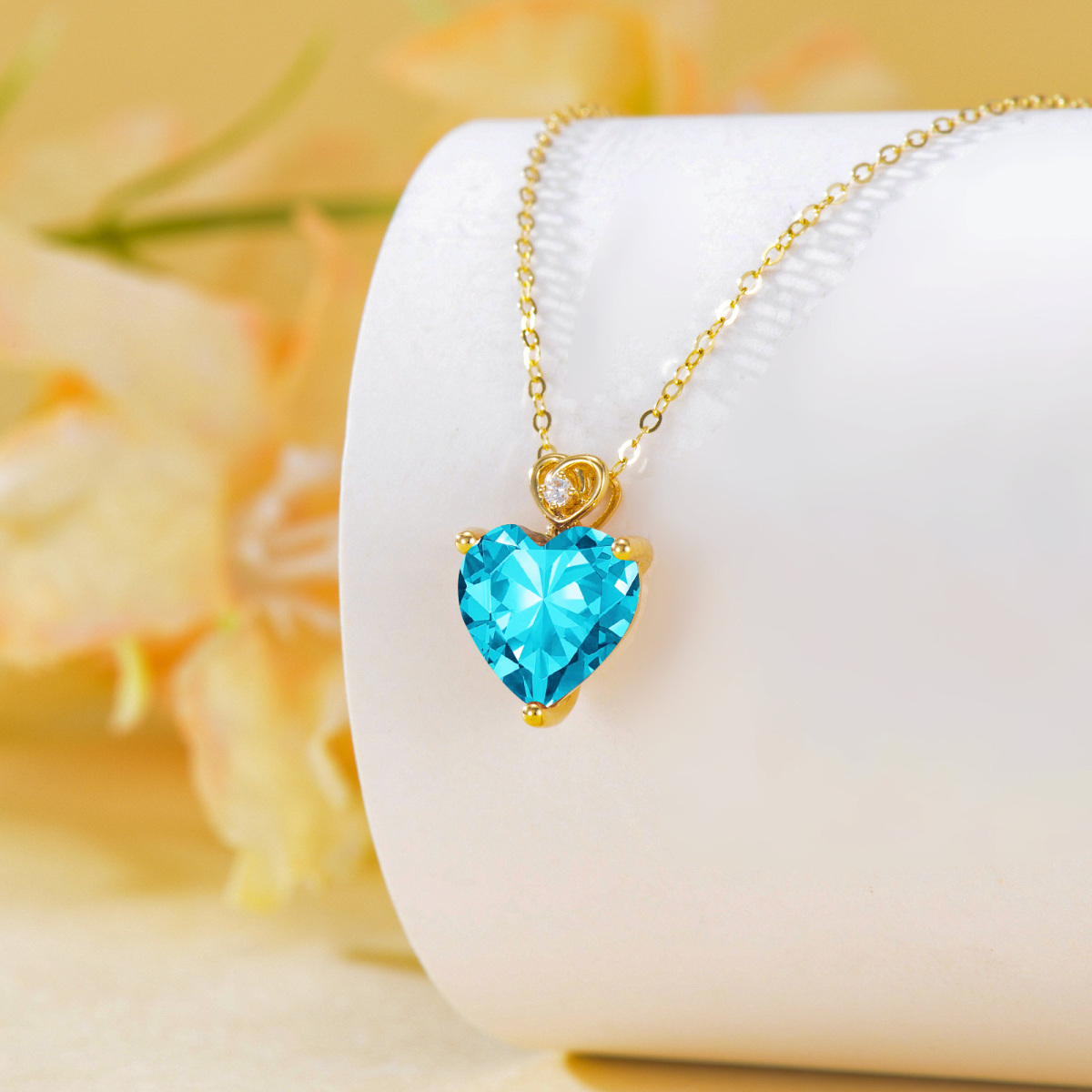 10K Gold Cubic Zirconia Heart Pendant Necklace-4