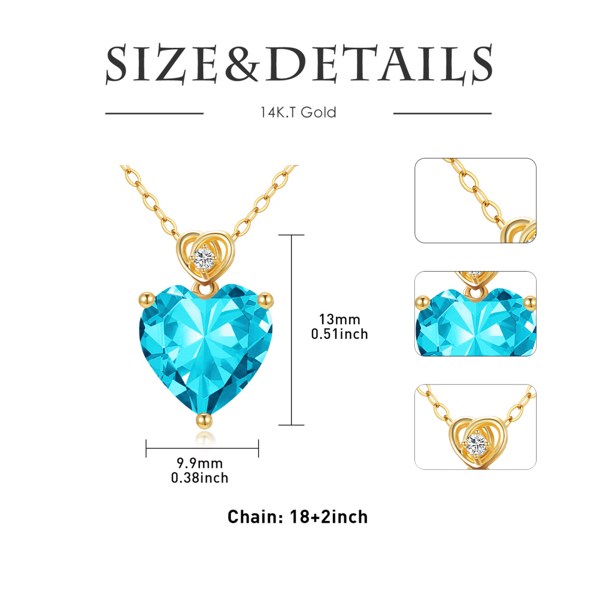 10K Gold Cubic Zirconia Heart Pendant Necklace-5