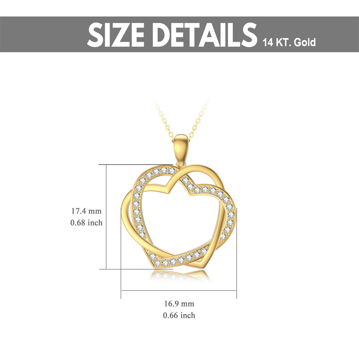 Collana con ciondolo a forma di cuore in oro giallo 14 carati con zirconi cubici per donna-6