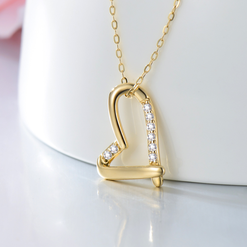 14K Gold Heart Pendant Necklace-3