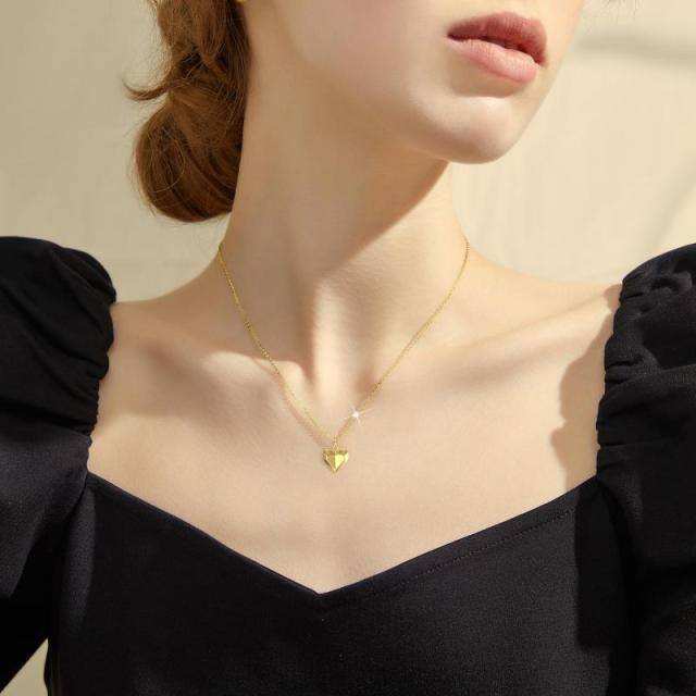 Collier avec pendentif en forme de coeur en or 14K-2