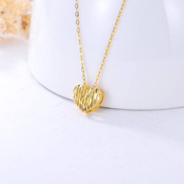 Joia com pingente de coração de amor com corte de diamante brilhante em ouro amarelo 14K-3