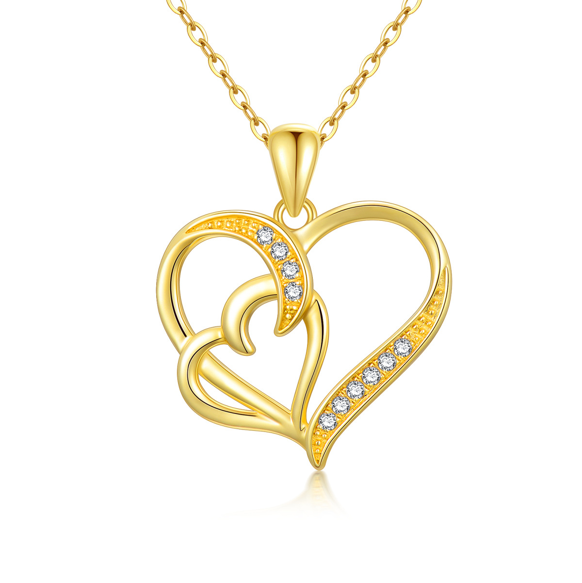 14K Gold Cubic Zirconia Heart With Heart Pendant Necklace-1