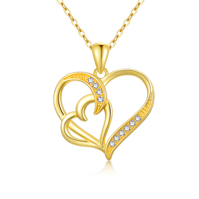 14K gouden Cubic Zirconia hart met hart hanger ketting-1