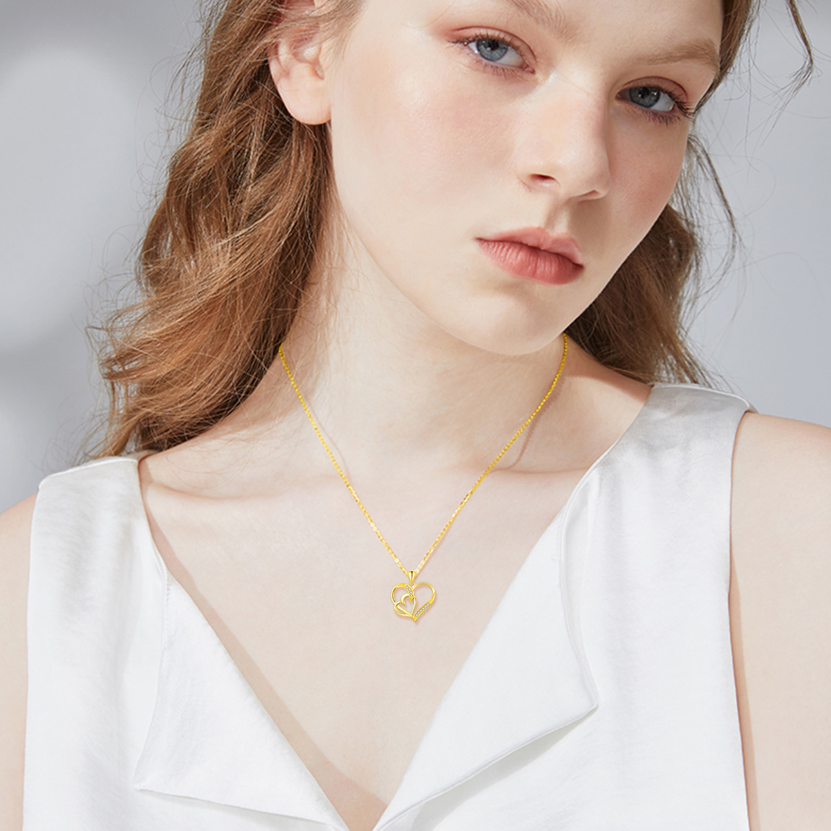 Collier avec pendentif en or 14K à zircon cubique en forme de coeur-2