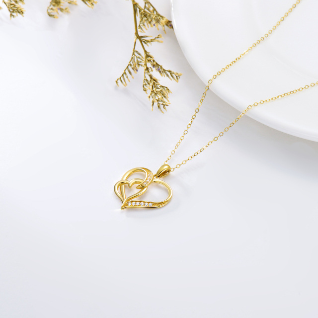 Collana con ciondolo a cuore con zirconia cubica in oro 14K-4