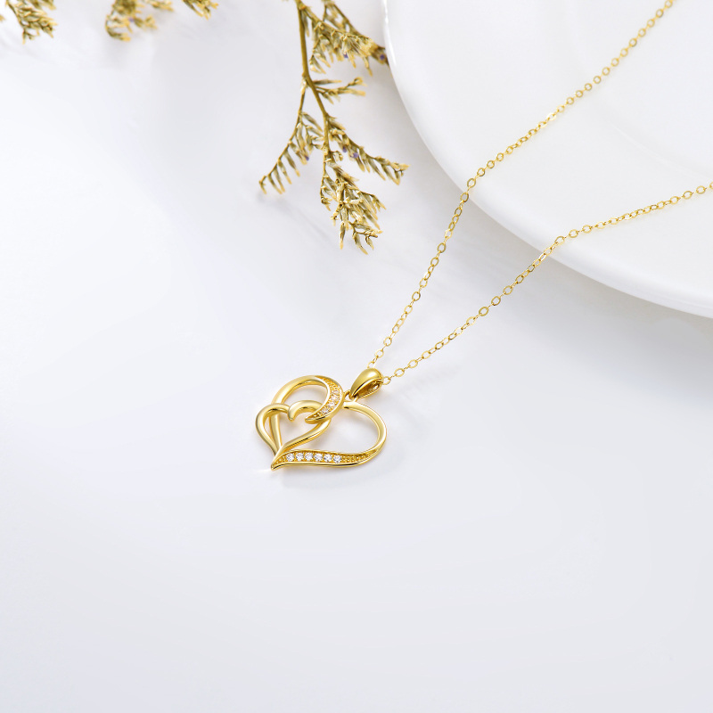 10K witgouden hart met kubieke zirkonia hanger ketting-4