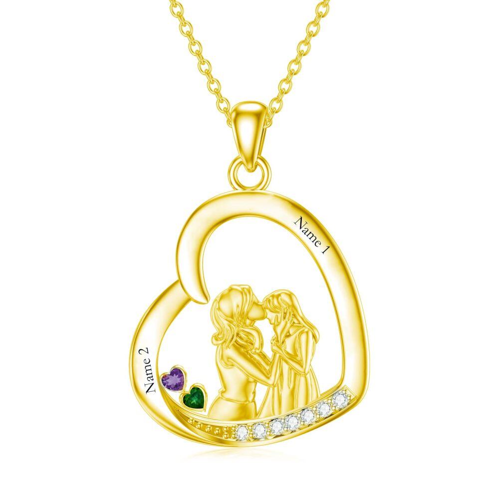 Collar con colgante de corazón de circonita cúbica en oro de 14 quilates-3
