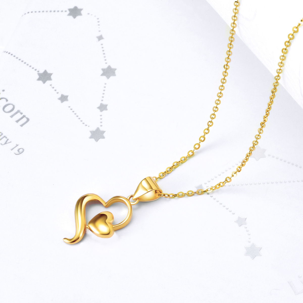 14K Gold Heart With Heart Pendant Necklace-4