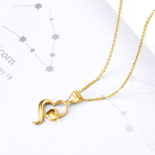 14K gouden hart met hart hanger ketting-4